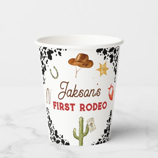 男の子私の最初のロデオカウボーイの1番目の誕生日 紙コップ (裏面)