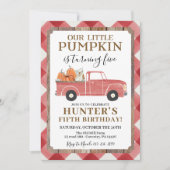 男の子秋誕生日パーティー任意の年齢レッドトラック 招待状 (正面)