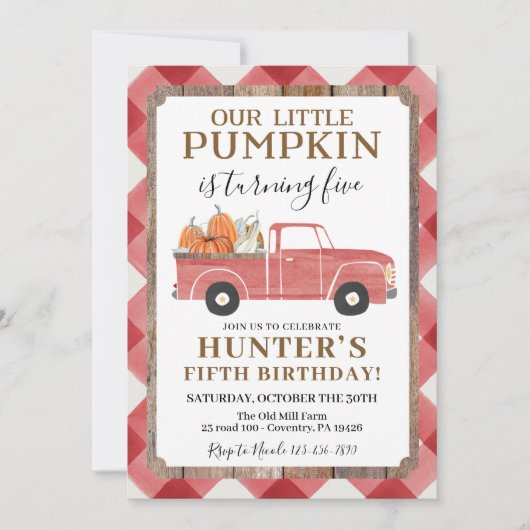 男の子秋誕生日パーティー任意の年齢レッドトラック 招待状