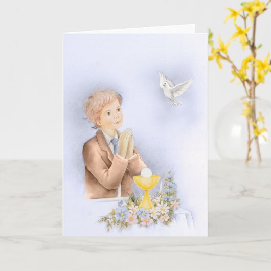 男の子第1のコミュニオンの確認の贈り物 カード (黄色い花)
