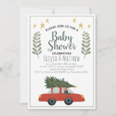 男の子素朴かわいいクリスマスツリー星ベビーシャワー 招待状 (正面)