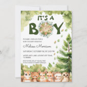 男の子自然ウッドランド男の赤ちゃんシャワー 招待状 (正面)