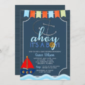 男の子航海のいかりボートベビーシャワー招待状 招待状 (正面/裏面)