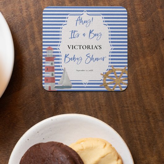 男の子航海のの赤ちゃんシャワー スクエアペーパーコースター