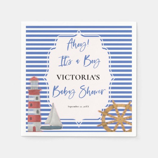 男の子航海のの赤ちゃんシャワー スタンダードカクテルナプキン (正面)