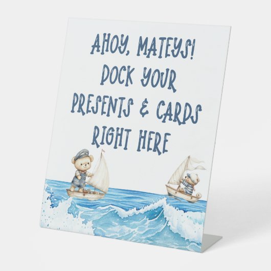 男の子航海のセーラーテディが赤ちゃんシャワーのプレゼントを負担 台座サイン (正面)