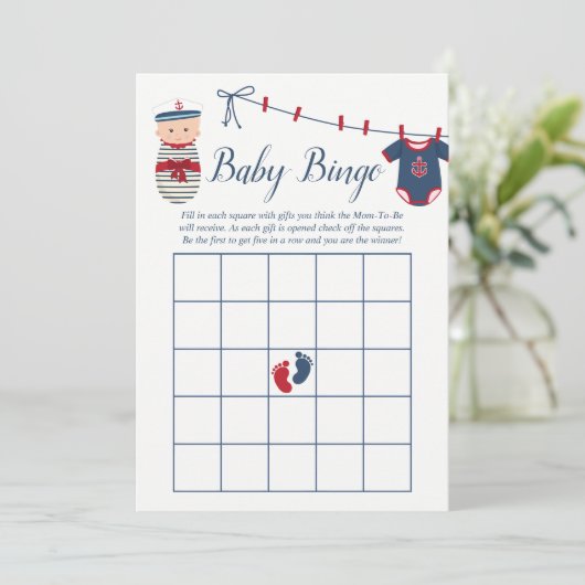 男の子航海の赤ちゃんシャワーベビービンゴ 招待状 (スタンド正面)