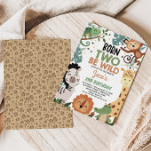 男の子茶色の生まれ緑2歳の野生の2番目の誕生日 招待状