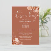 男の子誕生のおしゃれな秋のベイビーシャワー 招待状 (スタンド正面)