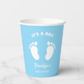 男の子誕生パーティーおしゃれな青と白の足マーク 紙コップ (裏面)
