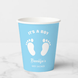 男の子誕生パーティーおしゃれな青と白の足マーク 紙コップ