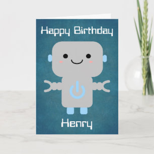 男の子誕生日かわいい漫画ロボットブルー カード