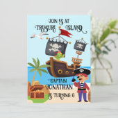 男の子誕生日カスタマイズ可能な海賊パーティー 招待状 (スタンド正面)
