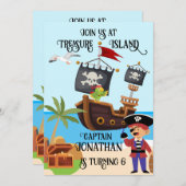 男の子誕生日カスタマイズ可能な海賊パーティー 招待状 (正面/裏面)
