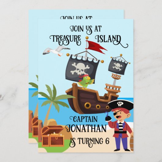 男の子誕生日カスタマイズ可能な海賊パーティー 招待状 (正面/裏面)