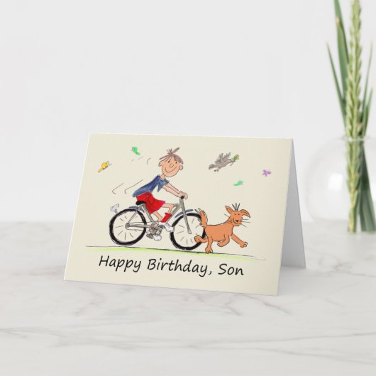 男の子誕生日自転車の漫画 カード (正面)