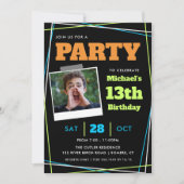 男の子誕生日13/Any Age, Blue Green Orange写真 招待状 (正面)