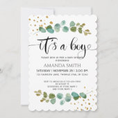 男の子誕生！ エレガントなボーイ ユーカリ ベビーシャワー 招待状 (正面)