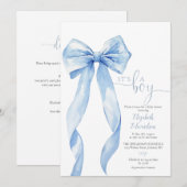 男の子誕生!ブルーボウベイビーシャワーオールインワン 招待状 (正面/裏面)