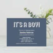 男の子誕生！モダングレーのシンプルなベイビーシャワー 招待状 (スタンド正面)