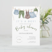 男の子誕生！水彩画風の可愛い衣類　ベビーシャワー 招待状 (スタンド正面)