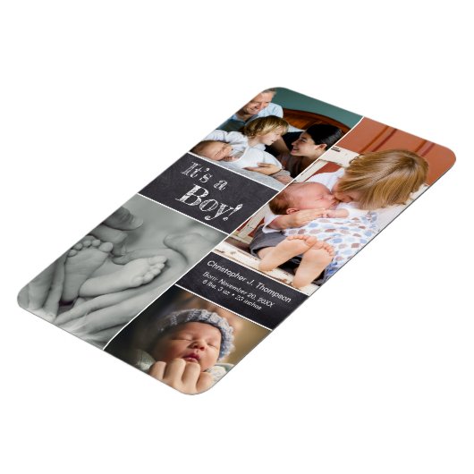 男の子誕生!複数写真コラージュ 第二子 マグネット (左側)
