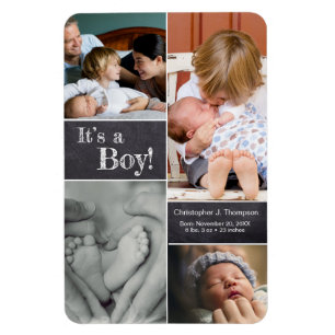 男の子誕生!複数写真コラージュ 第二子 マグネット