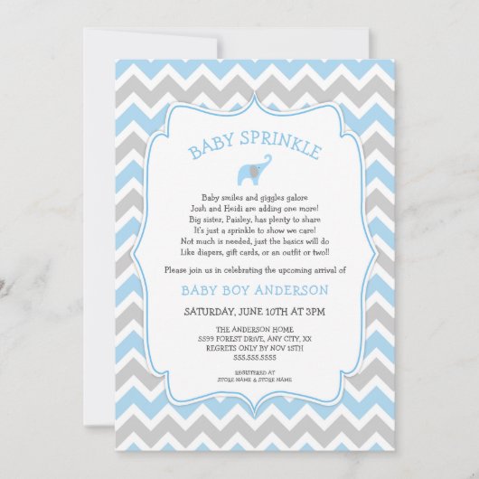 男の子象のベビーはかわいい詩と振りかけます 招待状 (正面)