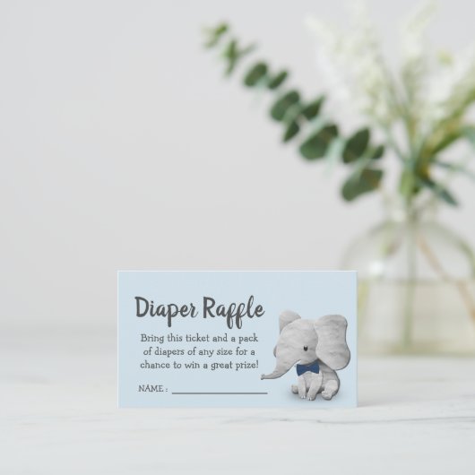 男の子象のベビーシャワーのおむつのラッフルのチケット エンクロージャーカード (スタンド正面)