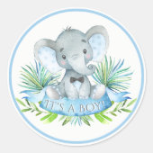 男の子象の赤ちゃんシャワーシール ラウンドシール (正面)