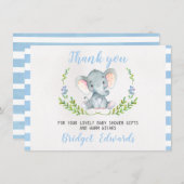 男の子象はベビーシャワーカード感謝していしています サンキューカード (正面/裏面)
