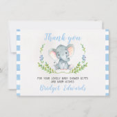 男の子象はベビーシャワーカード感謝していしています サンキューカード (正面)