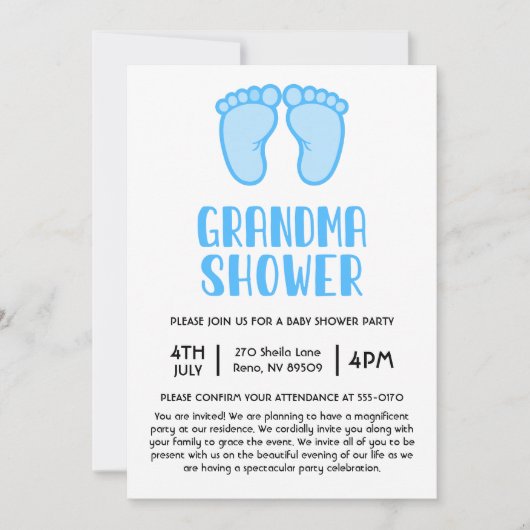 男の子足初めておばあちゃんの赤ちゃんシャワー 招待状 (正面)