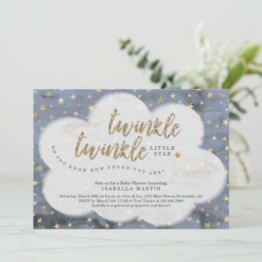 男の子輝く小さな星の赤ちゃんシャワー 招待状 (スタンド正面)
