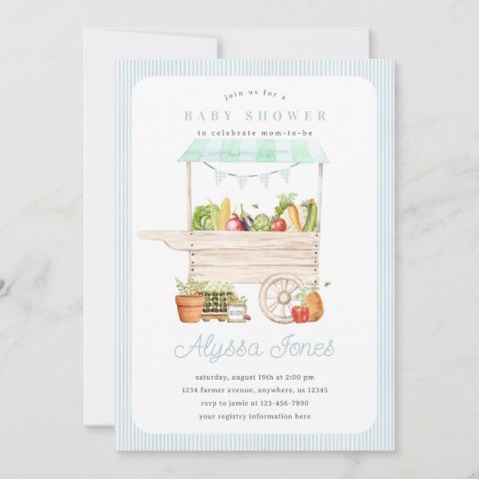 男の子農家市場野菜スタンド赤ちゃんシャワー 招待状 (正面)