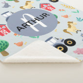 男の子達に可愛いブルーファームアニマルトラクターのパターンキッズ  シェルパブランケット (3/4)