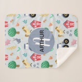 男の子達に可愛いブルーファームアニマルトラクターのパターンキッズ  シェルパブランケット (正面(横))