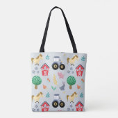 男の子達に可愛いブルーファームアニマルトラクターのパターンキッズ  トートバッグ (裏面)