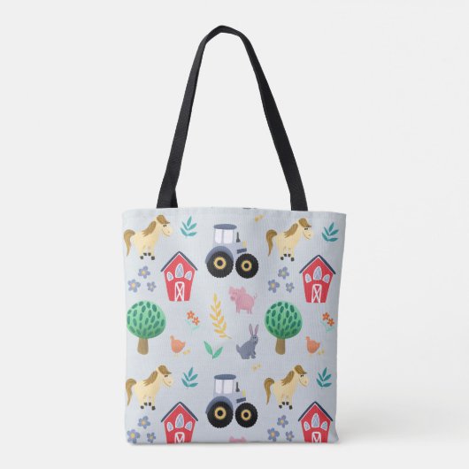 男の子達に可愛いブルーファームアニマルトラクターのパターンキッズ  トートバッグ (裏面)