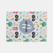 男の子達に可愛いブルーファームアニマルトラクターのパターンキッズ フリースブランケット (正面(横))