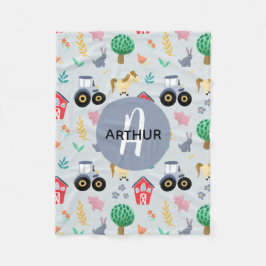 男の子達に可愛いブルーファームアニマルトラクターのパターンキッズ フリースブランケット