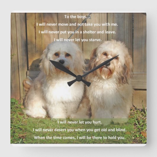 男の子達のための時間 スクエア壁時計 (正面)