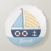 男の子部屋のためのエレガントな帆ボートの航海のなテーマ ラウンドクッション (正面)