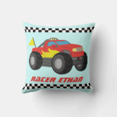 男の子部屋のための赤いモンスタートラックを、競争させます クッション (裏面)