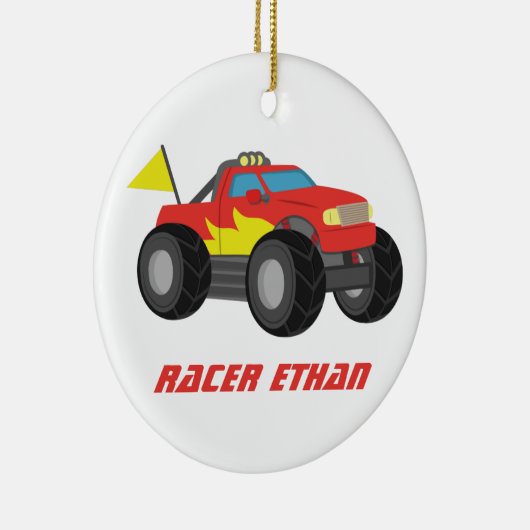 男の子部屋のための赤いモンスタートラックを、競争させます セラミックオーナメント (右)