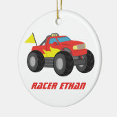 男の子部屋のための赤いモンスタートラックを、競争させます セラミックオーナメント (左)