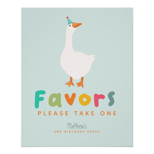 男の子間抜けたちガチョウ2nd誕生日のお願いサイン ポスター (正面)