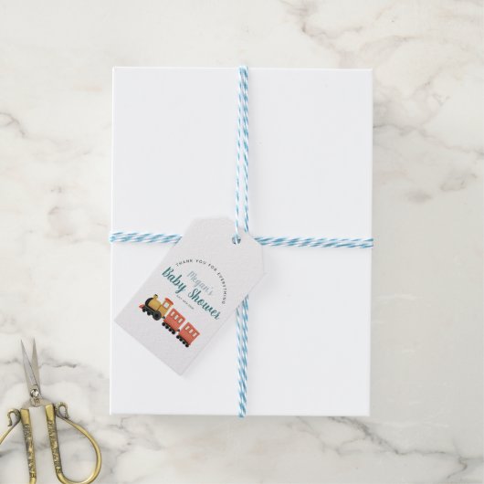 男の子電車ありがとう赤ちゃんシャワー可愛いお願い ギフトタグ (より糸付き)