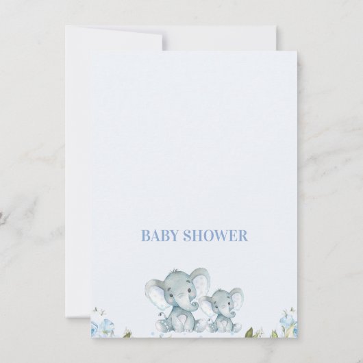 男の子青フローラエレファンドと子牛のベビーシャワー 招待状 (裏面)
