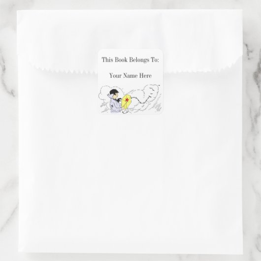 男の子飛んでいると凧の蔵書票カスタムシール スクエアシール (バッグ)